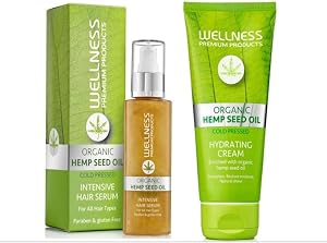 Wellness Premium Hemp Hair Serum & Hydrating Styling Cream Bundle | Anti-Frizz, Shine
