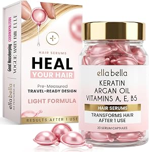 ELLA BELLA Keratin Hair Serum with Argan Oil & Vitamins A, E, B5 – Anti-Frizz Hair Tr