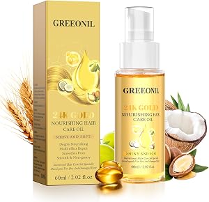 GREEONIL 24K Gold Argan, Coconut, and Olive Oil Serum for Frizz Control, Shine, and Split