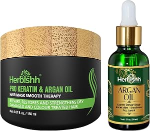 Herbishh H2 Combo (Condition + Hair Treatment) Pro Keratin Hair Mask 150 gm and Argan Oil