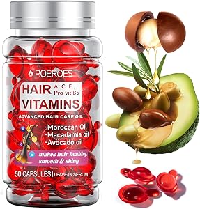 POEROES Hair Oil 50 Capsules - Hair Vitamins A C E Pro B5 - Hair Treatment Serum - Serum f