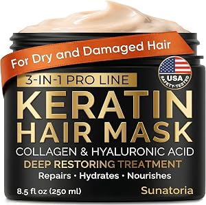 SUNATORIA Keratin Hair Mask - Deep Repair for Dry, Damaged Hair - Hydrolyzed Keratin, Hyal